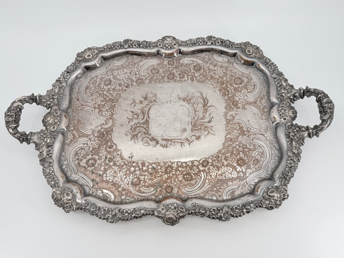 Ornate Antique Footed Silverplate Serving Table Display Platter Tray (1 of 6)