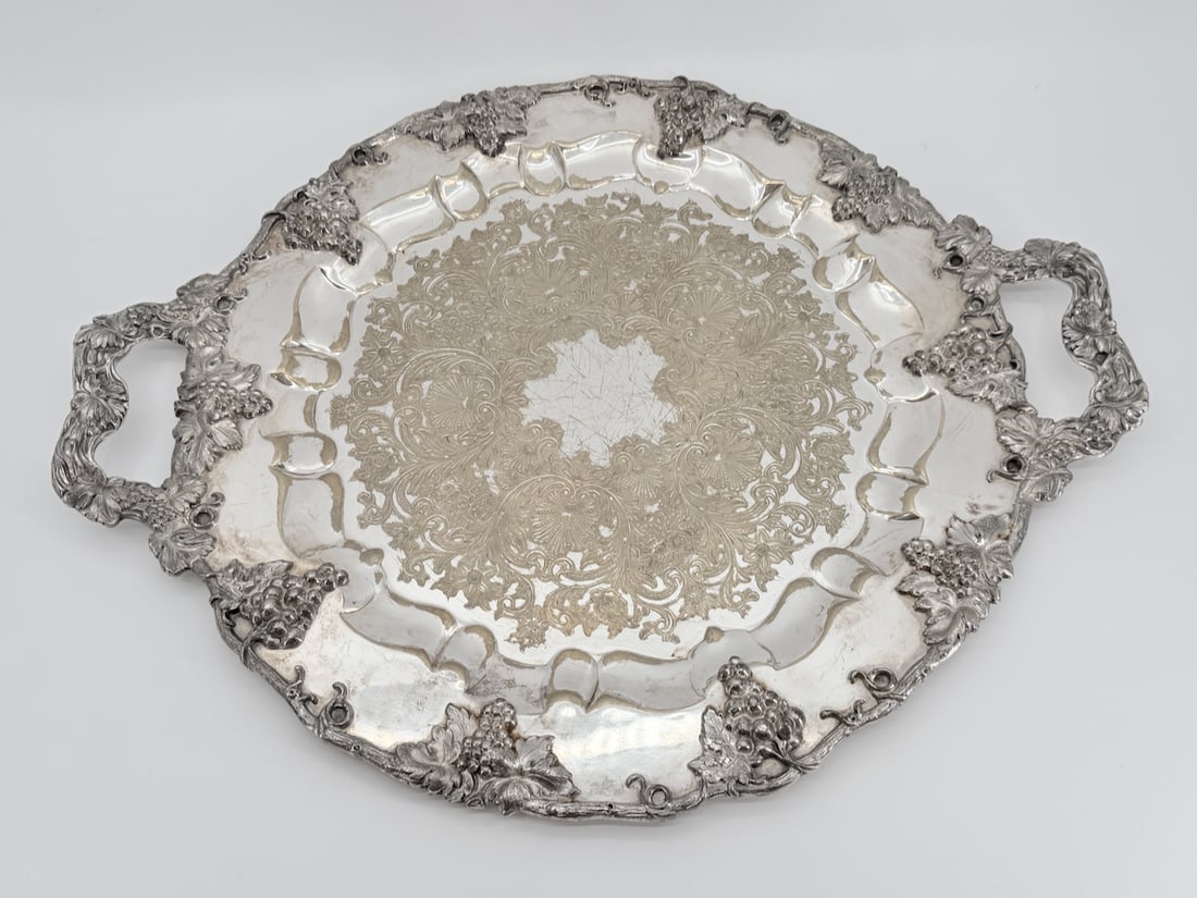 Ornate Antique Round Footed Serving Table Display Platter Tray (1 of 6)