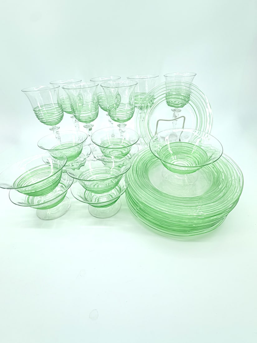 Rare Steuben table Service Green Reeded Art Glass Set (1 of 7)