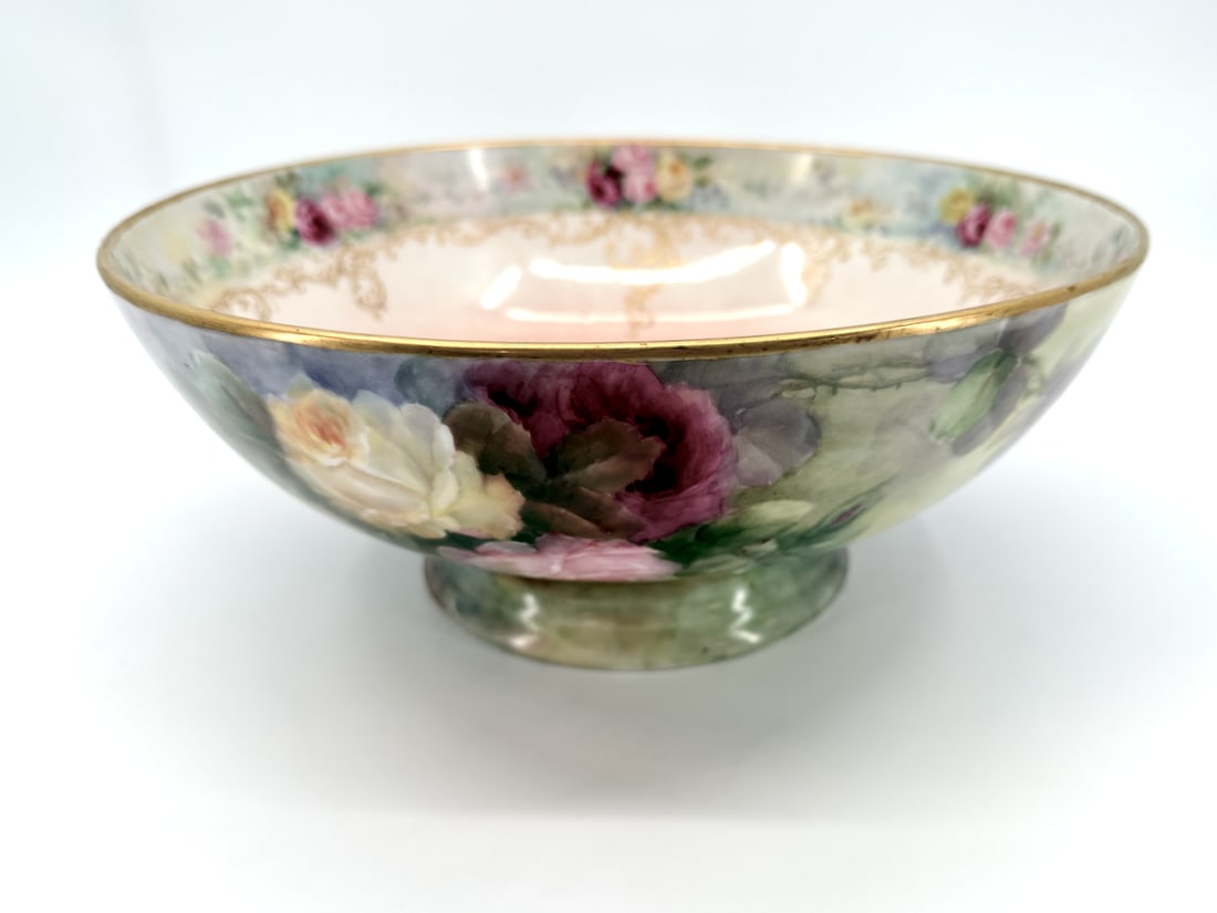 Large Limoges Antique Centerpiece Hand Painted Rose Bowl (1 of 7)
