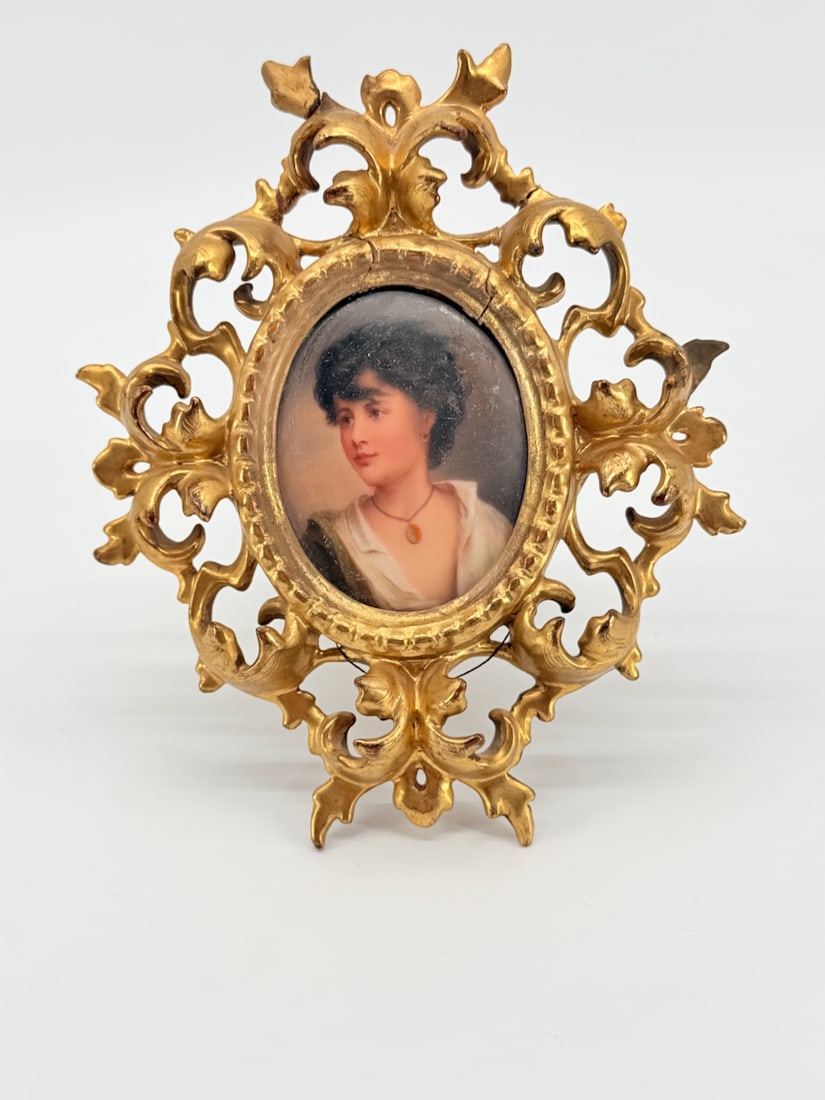 Miniature German Portrait on Porcelain Plaque Carved Gilt Rococo Frame (1 of 6)