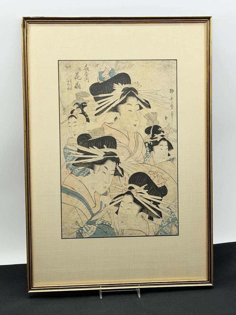 Utamaro Kitagawa Original color woodblock print by Japanese master (1 of 6)