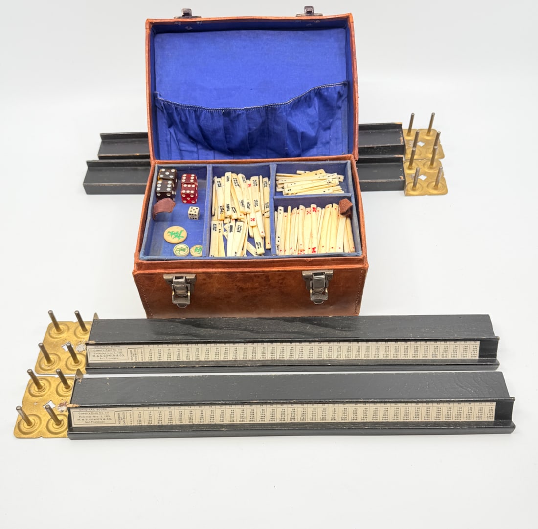 Antique Chinese Mahjong Game Set plus 4 Cowen’s Original Scoring Racks (1 of 11)