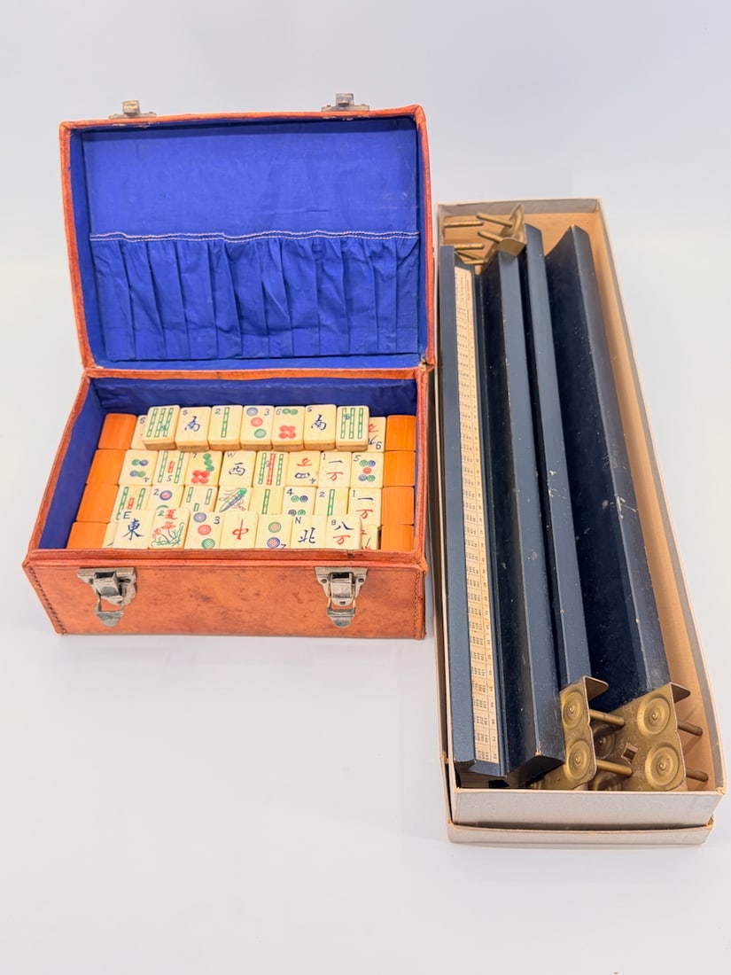 Antique Chinese Mahjong Game Set plus 4 Cowen’s Original Scoring Racks (1 of 8)