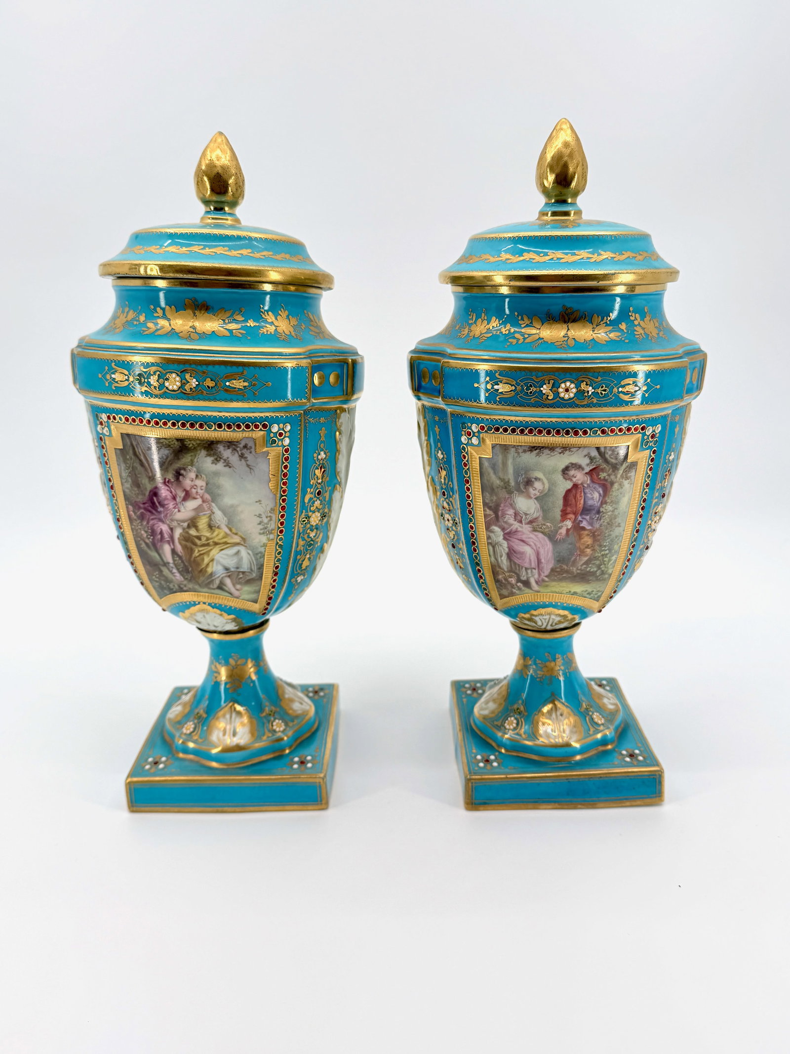 Late 18th C Pair of Sevres French Porcelain Mantle Vases (1 of 12)