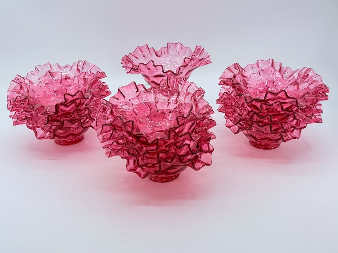 Pristine Set of 13 Early Fenton Cranberry Glass Bowls (1 of 6)