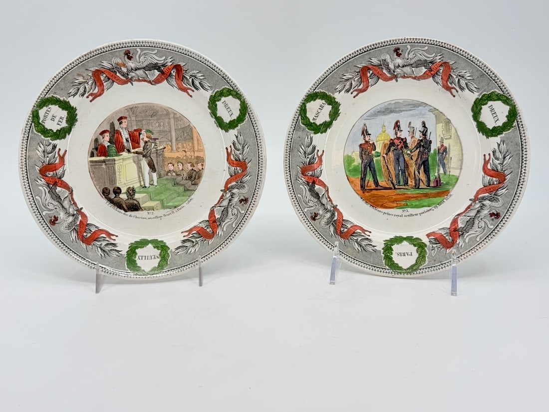 Pair Charming 19th C French political porcelain plates by Creil et Montereau (1 of 10)