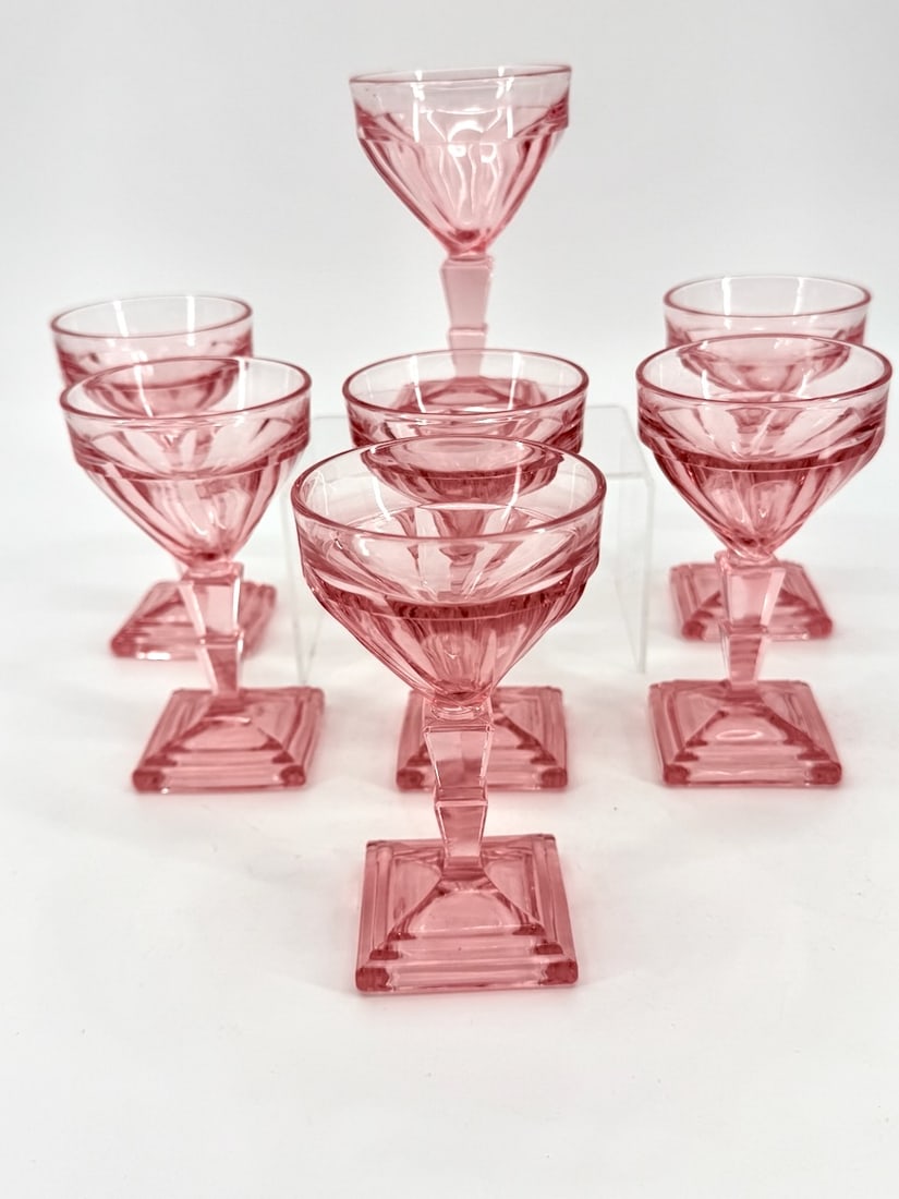 7 Heisey Twist Pink Flamingo Art Deco Style Tiny Goblets (1 of 4)