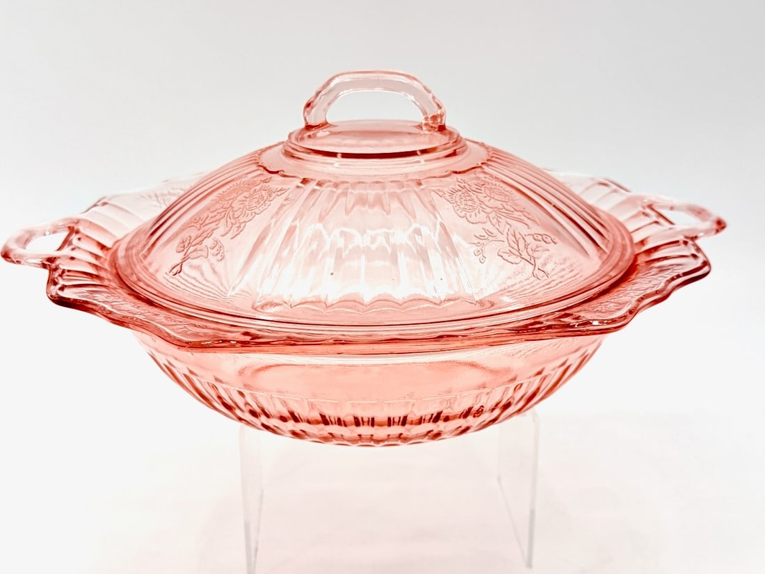 Open Rose Anchor Hocking Pink Depression Glass Covered Dish (1 of 7)