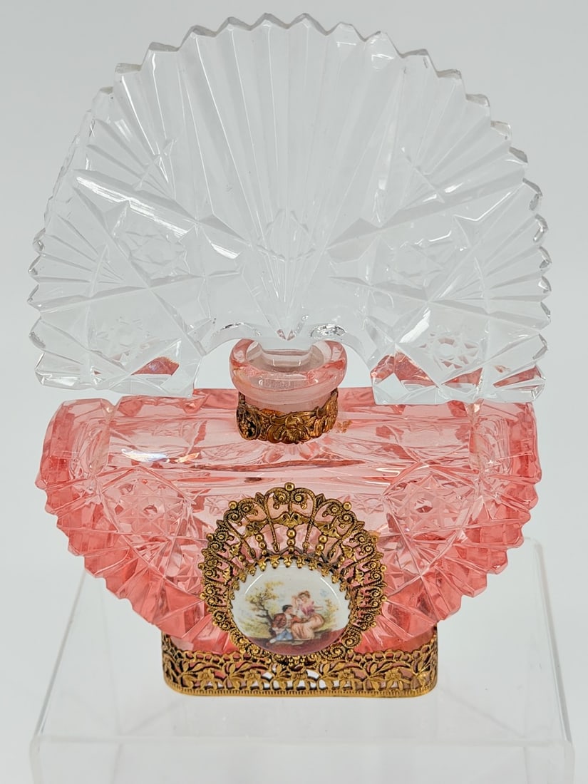 Art Deco Morlee Cut Crystal Perfume Bottle Cameo Frame (1 of 8)