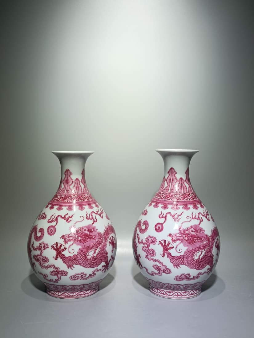 A PAIR OF QING COPPER-RED-DECORATED DRAGON PATTERNED VASES (1 of 10)
