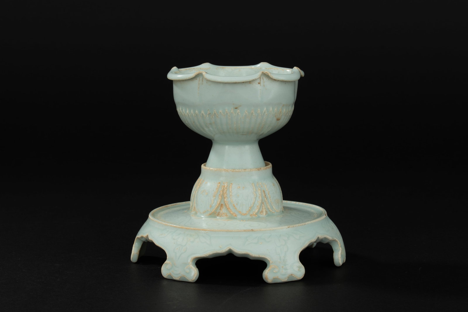 Song Dynasty Hutian Kiln Blue White Porcelain Flower Mouth Tea Holder Set: Condition: Good condition, commensurate with age. Provenance:Ago von Maltzan, acquired in Beijing between 1912 and 1916, and thence by descent within the same family. Adolf Georg Otto ??Ago?? von Malt