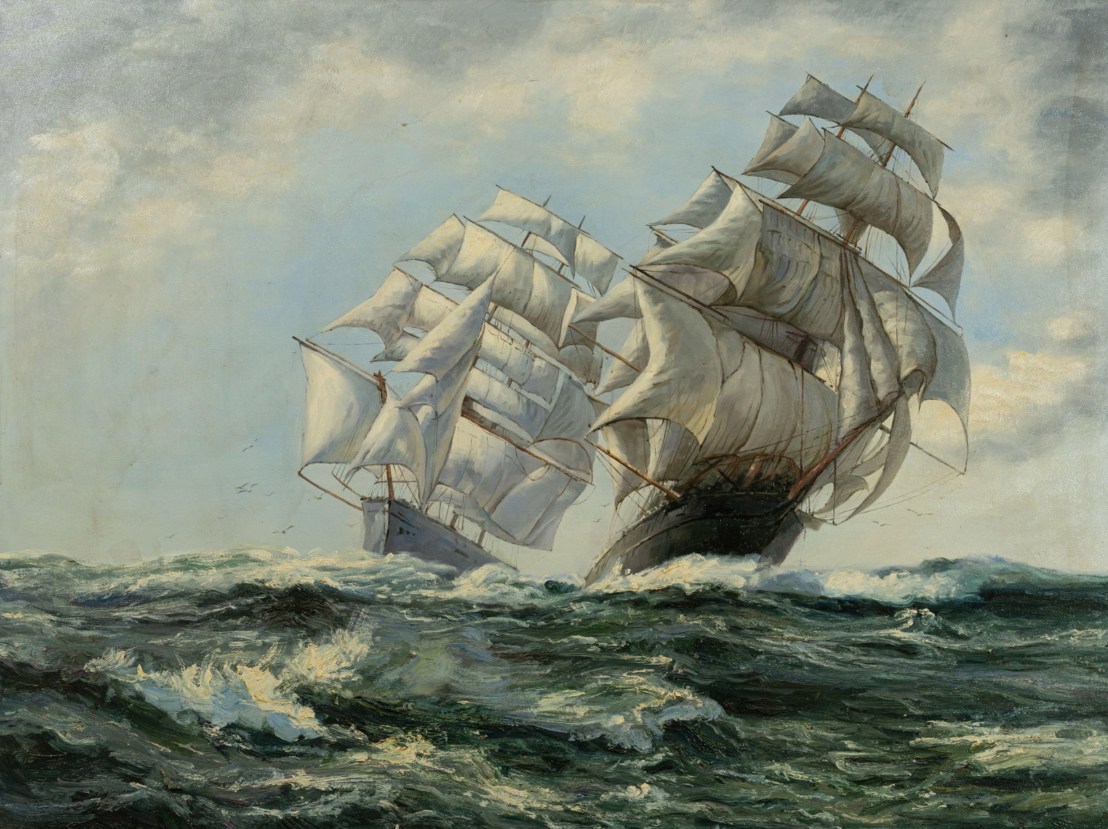 Sailing: Oil on canvas:122 x 93 cm. Provenance??Mr.Jordi, Northern Virginia.Painted by Professional landscape oil painter, member of Northeast Oil Painting Association.Lv Jian who was graduated from Northeast 
