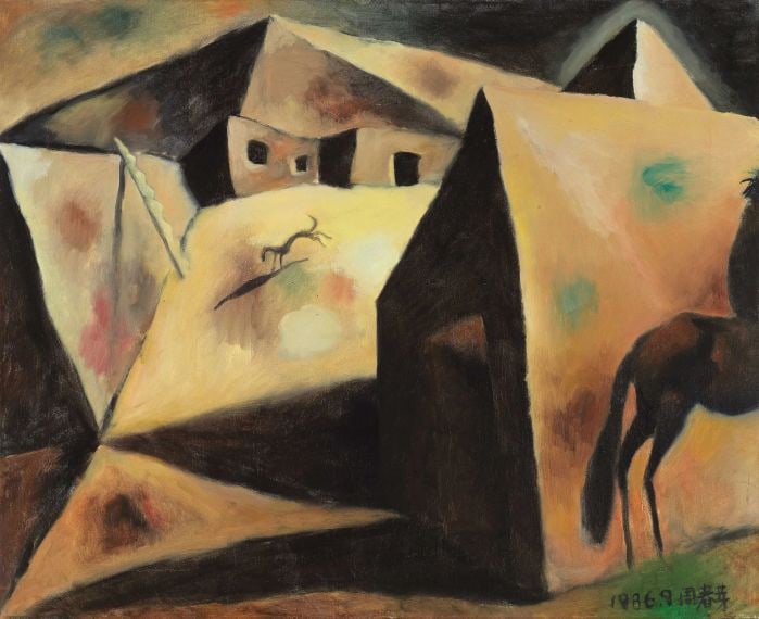 Tibet: Oil on canvas:63.5 x 77 cm. Provenance??Private Estate, Honolulu, Hawaii.Painted by Zhou Chunya.