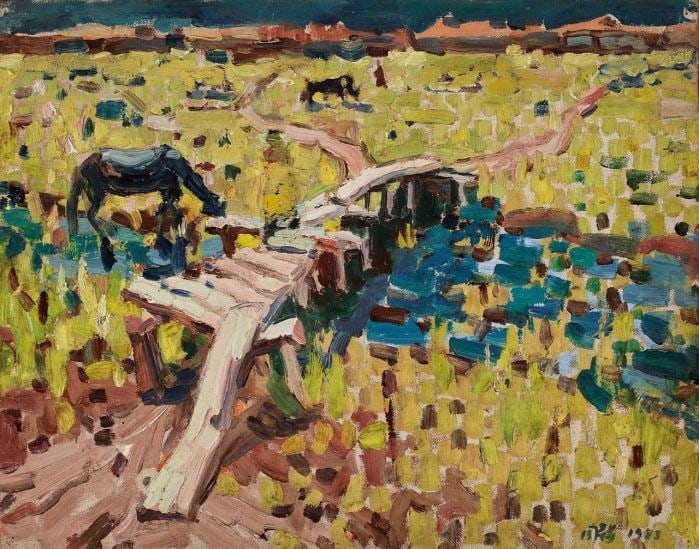 Landscape: Oil on canvas:34.5 x 44 cm. Provenance??Private Estate, Honolulu, Hawaii.Painted by Zhou Chunya.