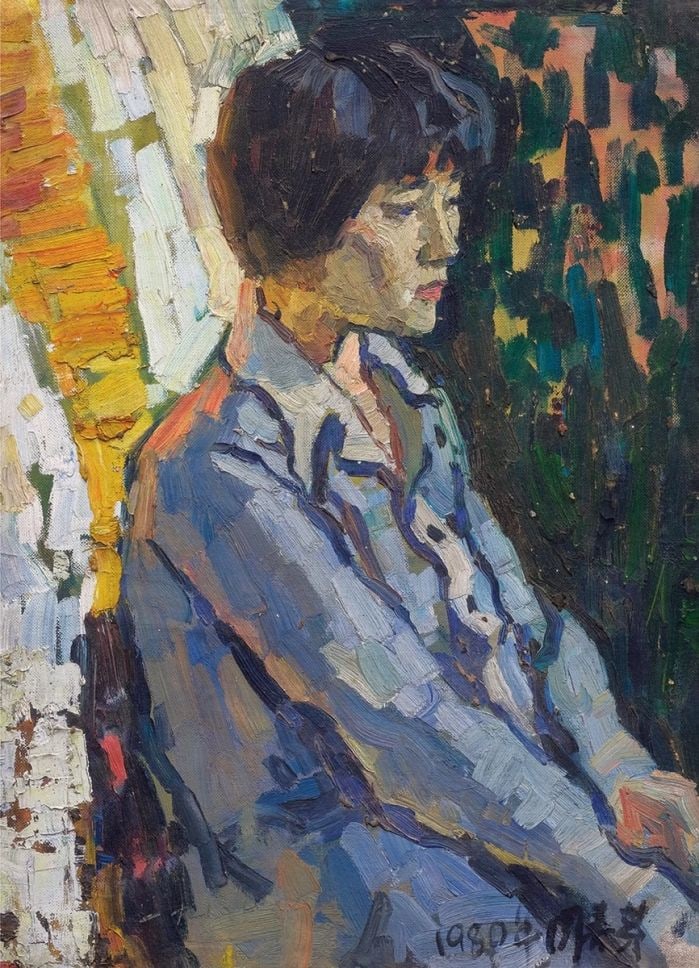 Classmate: Oil on canvas:52 x 38cm. Provenance??Private collection, Houston, Texas.Painted by Zhou Chunya.