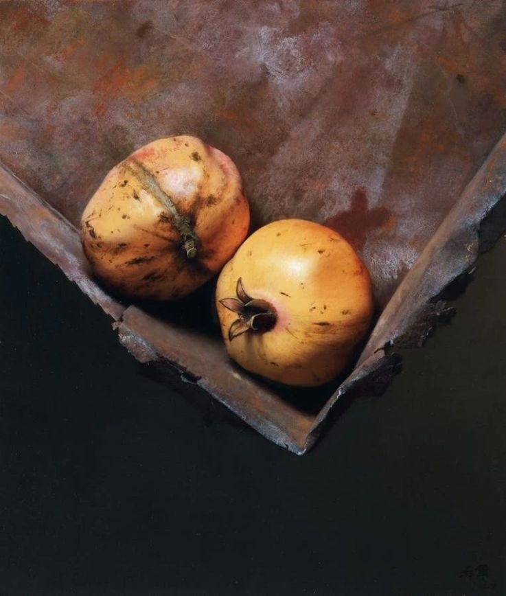 Megranate 2003: Leng Jun. Oil on canvas. 35 x 30 cm. Condition:Good condition, commensurate with age. Provenance : Mrs. Blair, Newport Beach, California. Collected by her late husband.