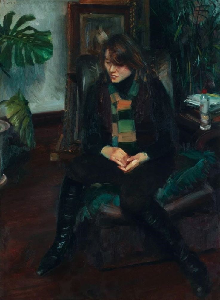 SEVERE WINTER: Leng Jun. Oil on canvas. 80 x 60cm. Condition:Good condition with signs of aged wear. Provenance : Mrs. Blair, Newport Beach, California. Collected by her late husband.