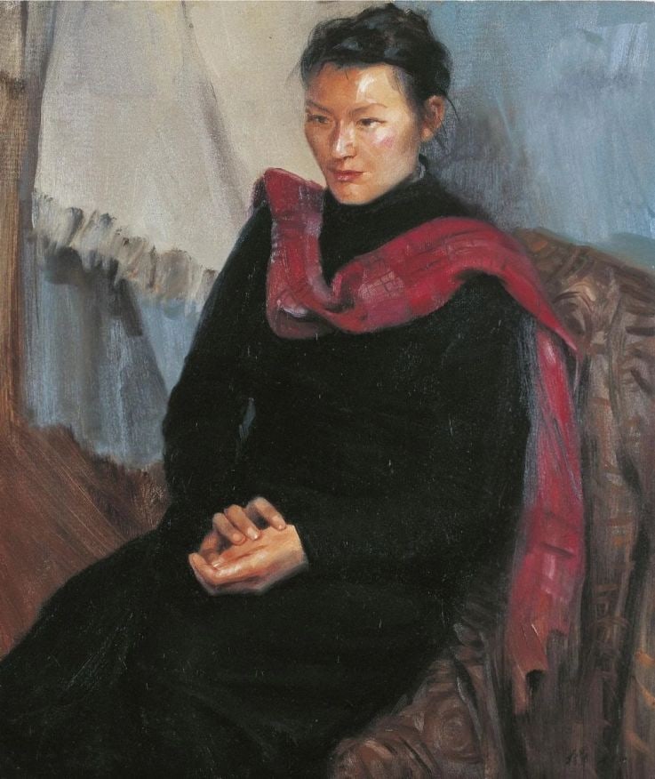 THE PORTRAIT OF A WOMAN 2004: Leng Jun. Oil on canvas. 70 x 60cm. Condition:Very good condition with only minor old wear, expected natural imperfections including age wrinkles. Provenance : Mrs. Blair, Newport Beach, California. C