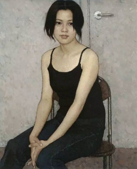 A girl wearing jeans 2000: Jin Shangyi. Oil on canvas. 65 x 53.5cm. Condition:Good condition, commensurate with age. Provenance:From an old private collection in Budapest, Hungary.