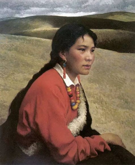 Gannan Tibetan Female 1992: Jin Shangyi. Oil on canvas. 60 x 50cm. Condition:Good condition with signs of aged wear. Provenance:From an old private collection in Budapest, Hungary.