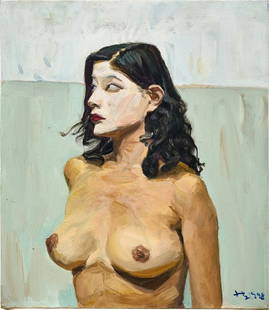 White Face 1998: Liu Xiaodong. Oil on canvas. 74 x 64.5 cm. Condition:Minor old wear and weathering. Provenance : Private collection, Madrid, Spain.