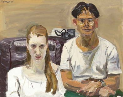 Xiao Lin And Ann 1995: Liu Xiaodong. Oil on canvas. 76.5 x 96.5 cm. Condition: Superb condition with only minor old wear. Provenance : from the collection of George Stopher, Kent, purchased from P&M Waldo Antiques, London.