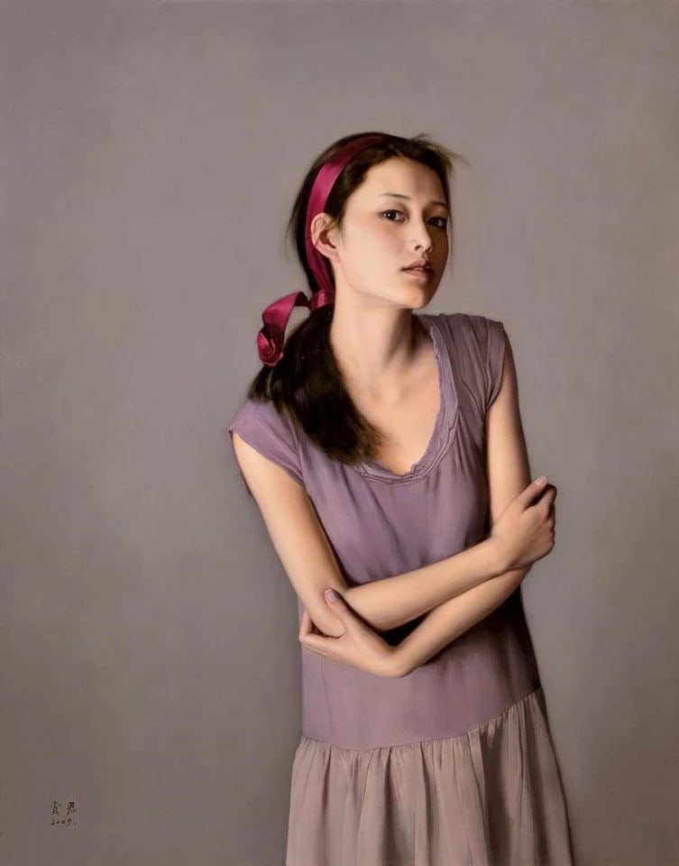 YOUR TENDER HEART 2009: Li Guijun. Oil on canvas. 45.3 x 36.2 in. Condition: Superb condition with only minor old wear. Provenance : Mrs.Jennifer , Minneapolis, Minnesota. Collected by her late husband.