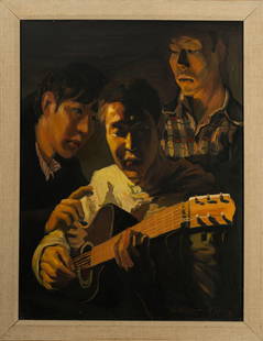 Men's dormitory: Li Tianbing. Framed Oil Painting. Oil on canvas 60 x 80 cm Framed 70 x 90. Condition: Superb condition with only minor old wear. Provenance : Private collection , Boston, Massachusetts.