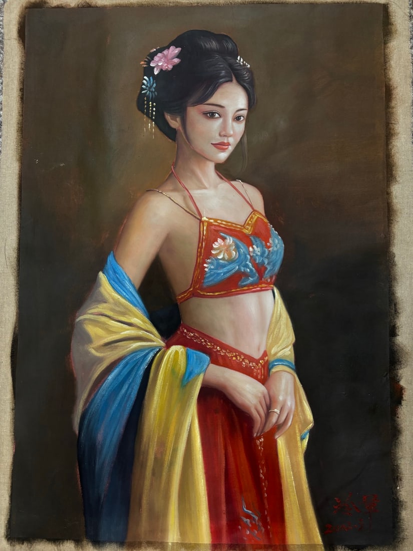 Leng Jun: Hand-painted oil painting by Leng Jun Size: 100*70cm in length, 90*60cm in core Provenance : Private collection from a professor in KTH Royal Institute of Technology.