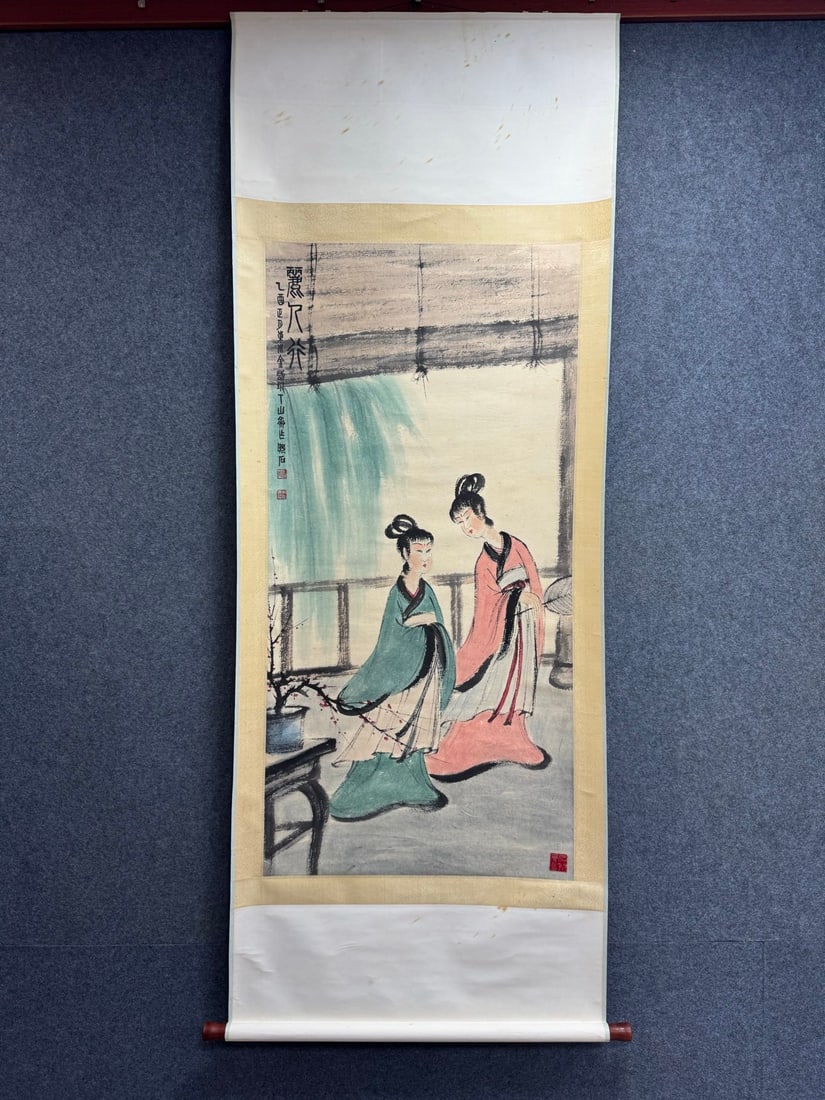 Fu Baoshi's Ladies: Fu Baoshi's Ladies Hanging Scroll, painting size 67.5*138 cm. Provenance : Private collection, Madrid, Spain.