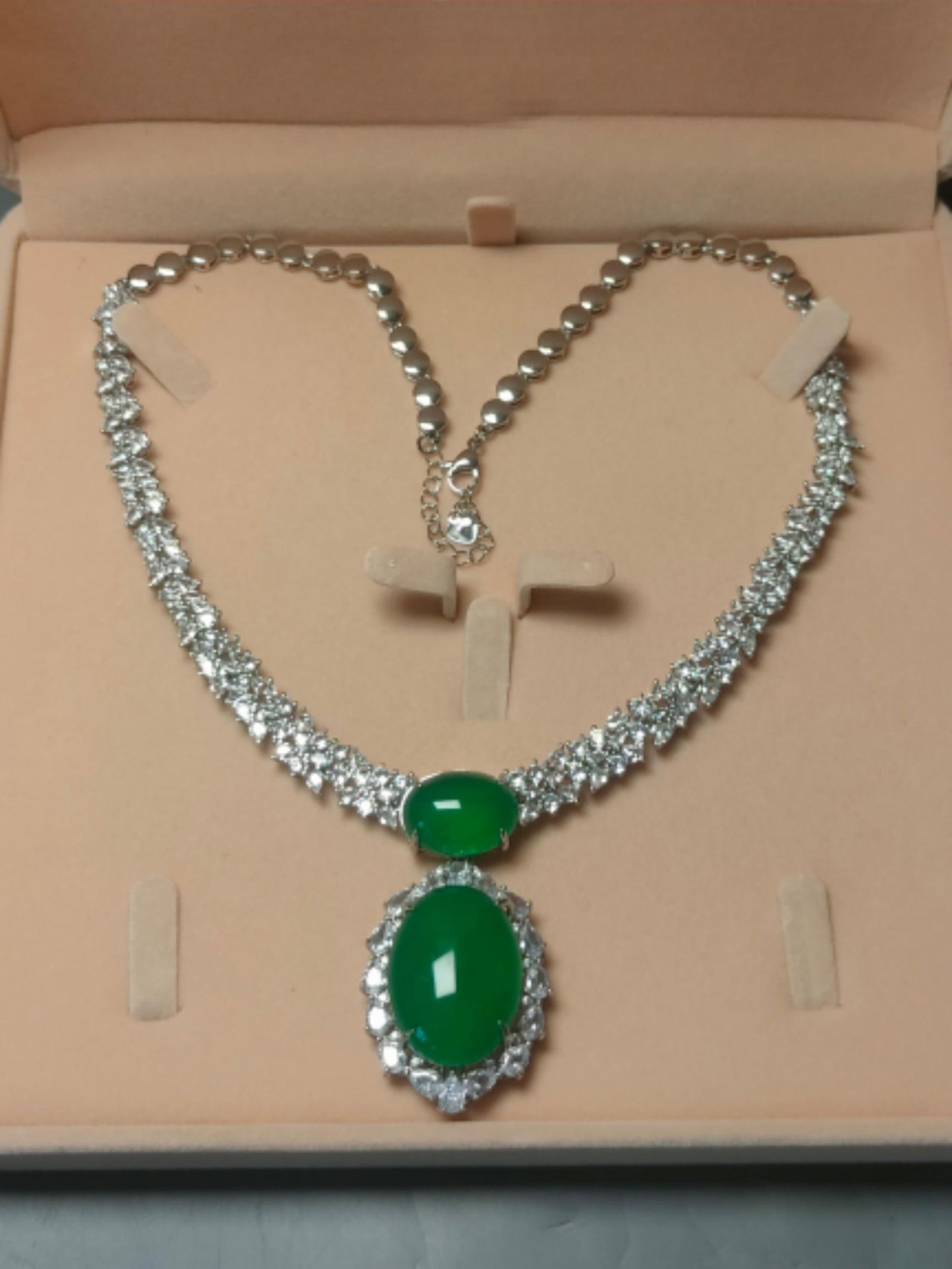 Silver, diamond and jade necklace (1 of 9)