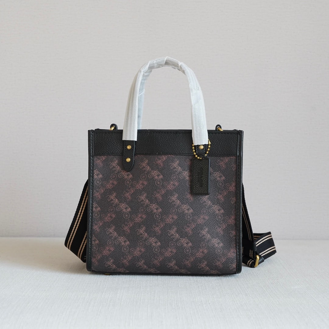 Coach: Coach FIELD 22 Tote Bag Crossbody Bag with Coach Carriage Print. Featuring the iconic coach logo, this square-shaped bag boasts a simple, clean, and timeless design in coated canvas with leather trim.