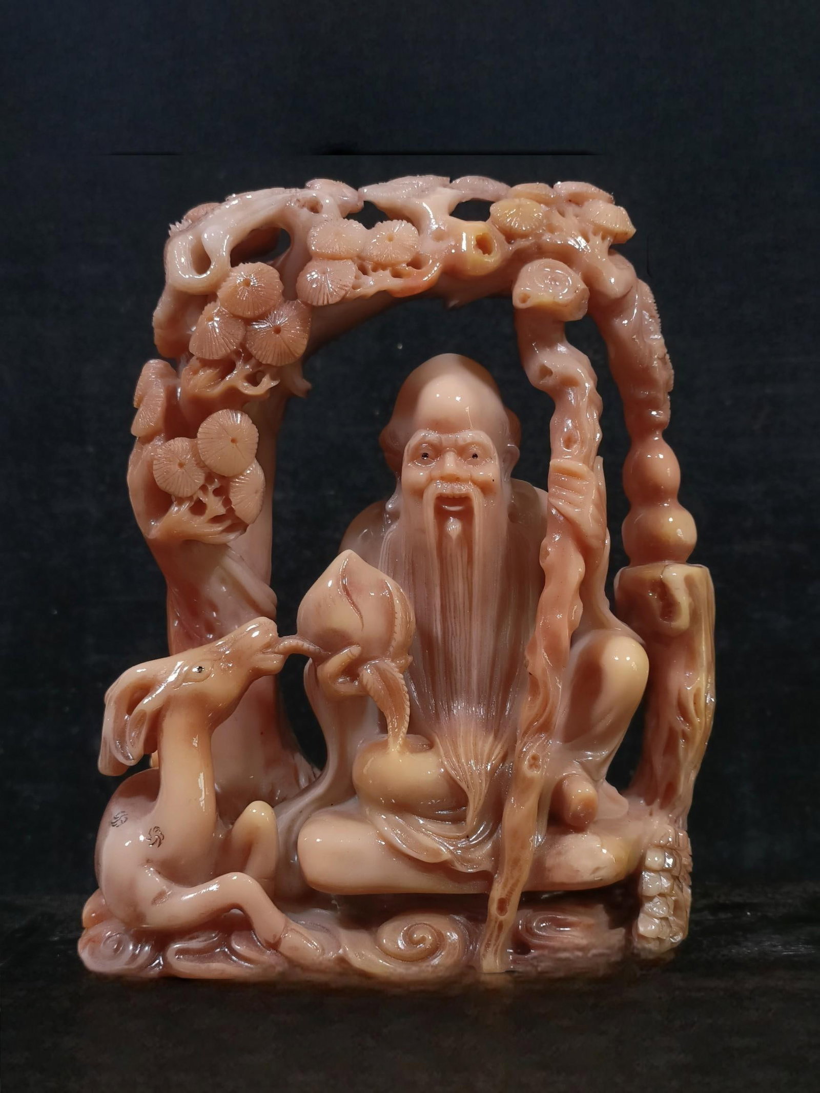 Hibiscus Stone Shoushan Ornament: Fine Hibiscus Stone Shoushan Ornament Dimensions: 19.5 x 5 cm, Weight: 1706 g, Artist: Shang Jun Provenance:Private collection from a professor in Newcastle University. Our cooperative logistics servi