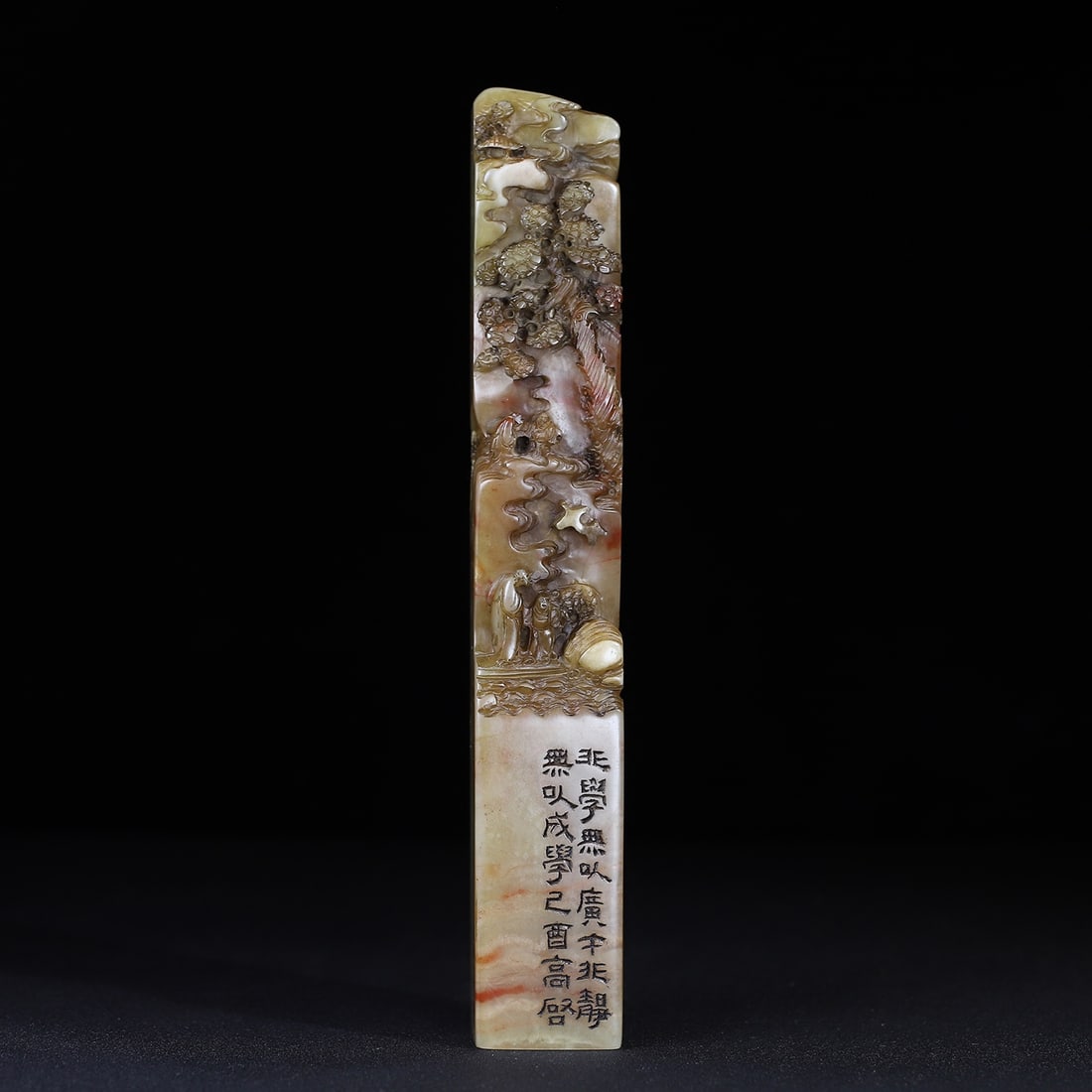 Shoushan stone carving of a seal depicting a gathering of friends in the deep mountains. (1 of 9)