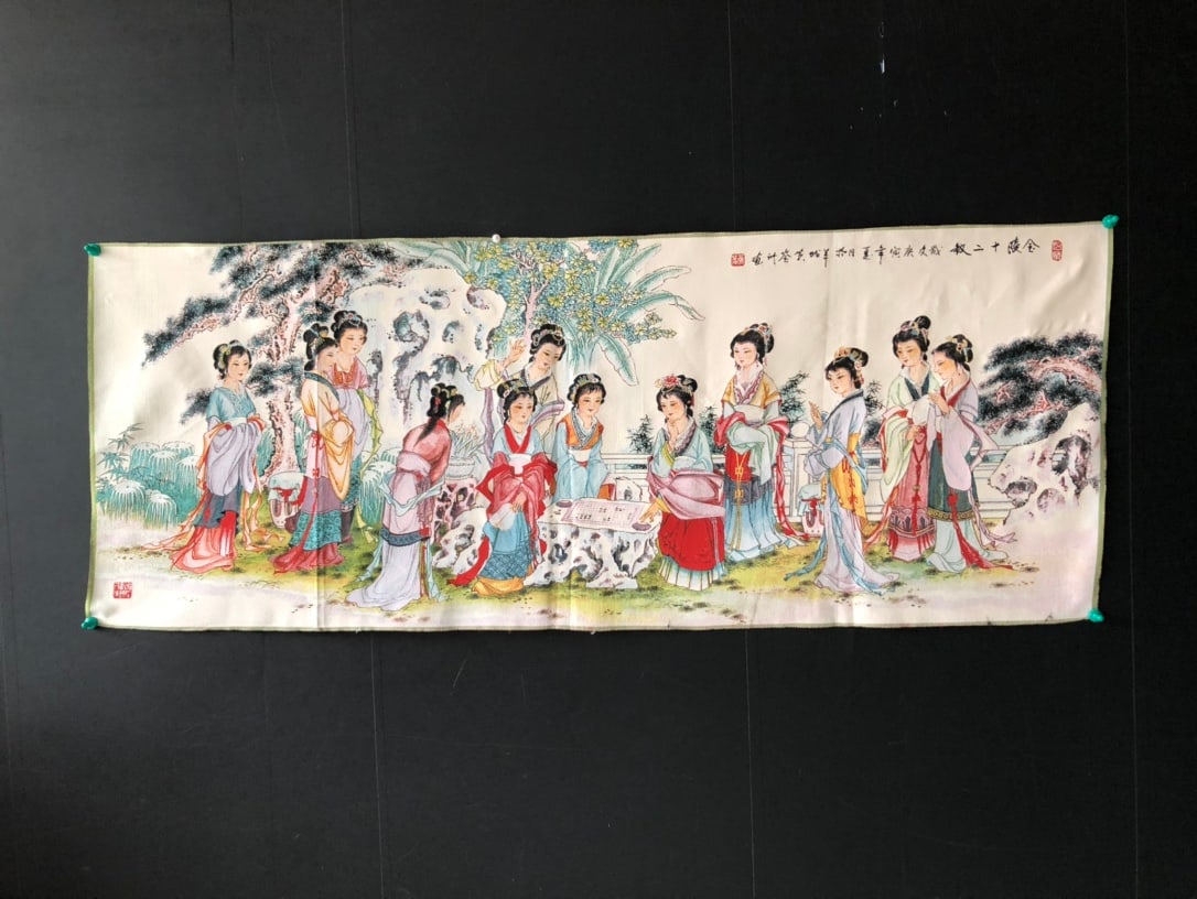 (The Twelve Beauties of Jinling) Brocade Painting: (The Twelve Beauties of Jinling) Brocade Painting, Size: 158 x 62 cm Provenance:Private collection from a professor in University of Nottingham. Our cooperative logistics services provider expertly ha