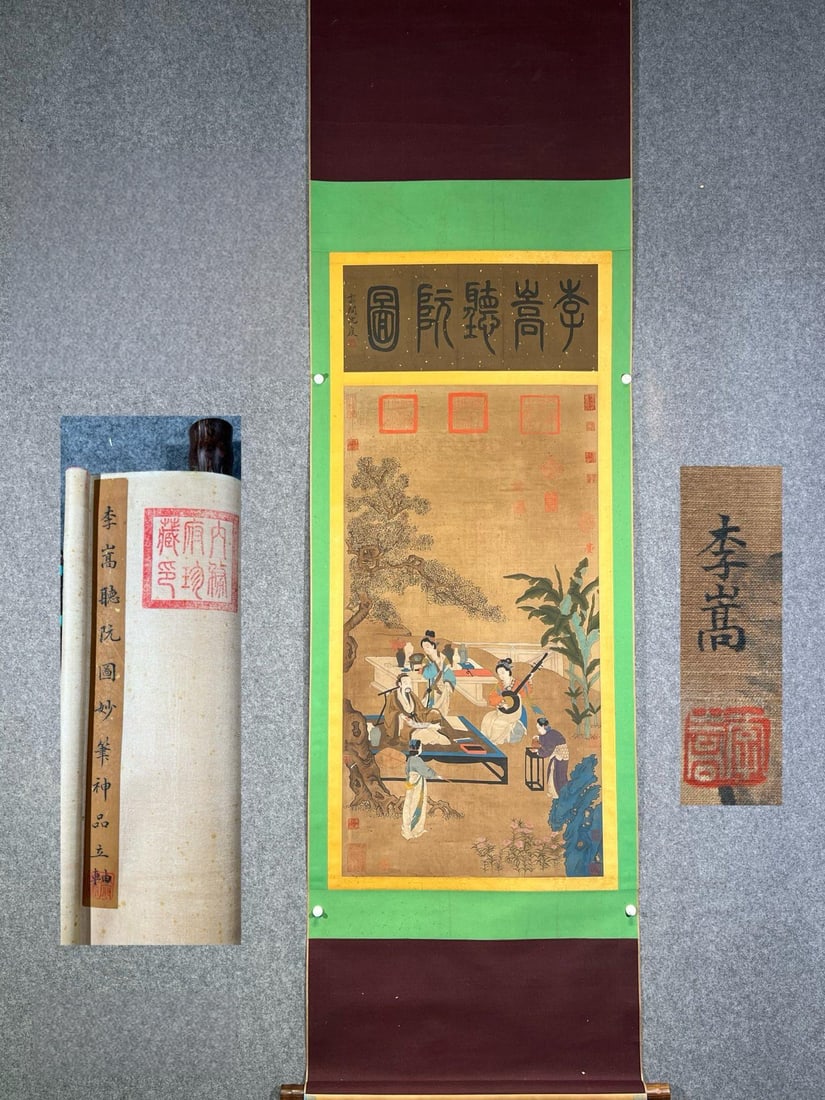 Li Song's Fine Silk Figure Hanging Scroll: Song Dynasty - Li Song, exquisite silk hanging scroll depicting figures. Total length 230 x 66 cm, painting area 123 x 52 cm. Provenance:Private collection, Liverpool, The United Kingdom. Our cooperat