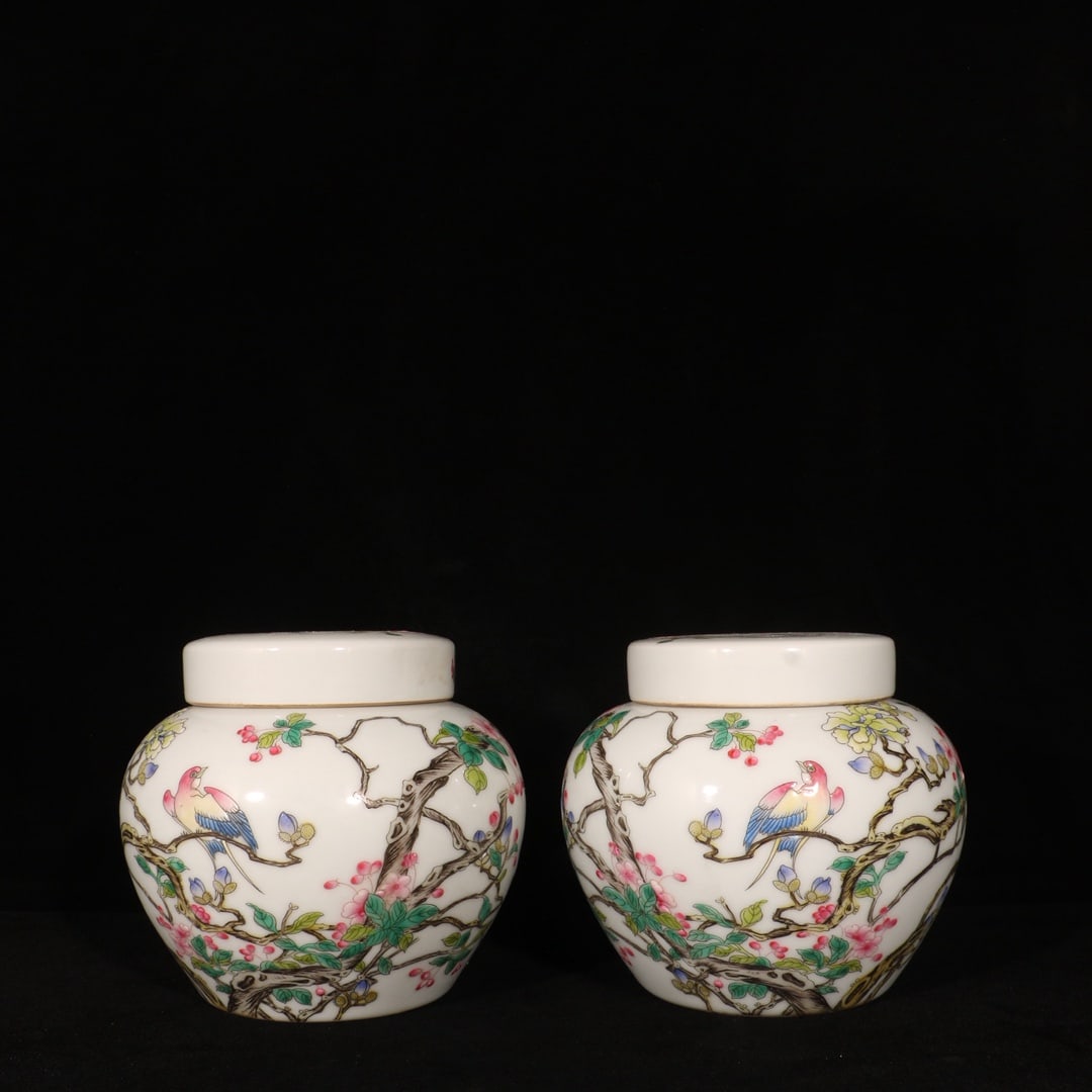 Qing Dynasty Yongzheng period enamel painted magpie and plum blossom covered jar (1 of 9)