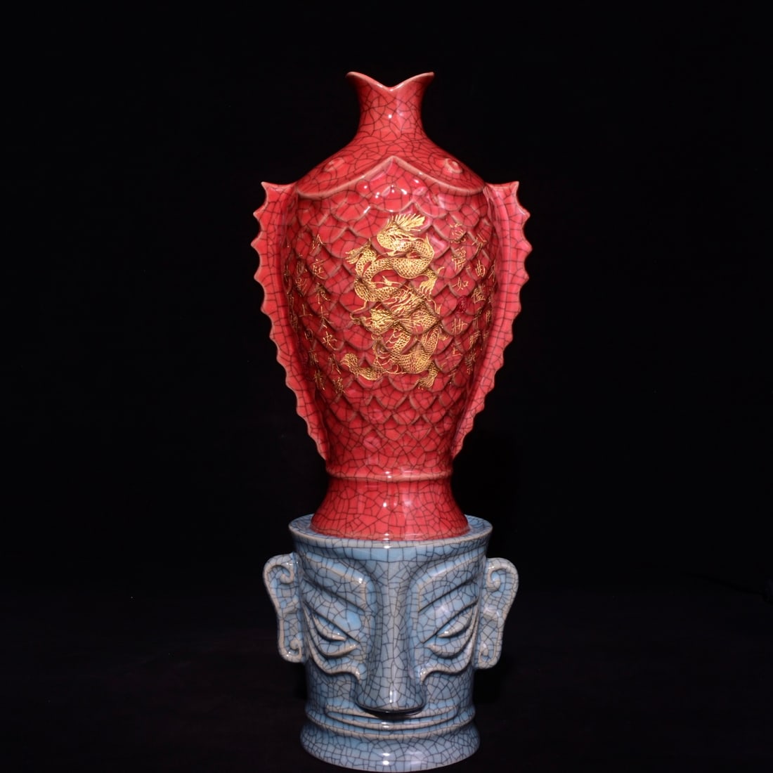 Song Dynasty official kiln, Song Dynasty Emperor Huizong's imperial mark, two-tone fish vase (1 of 9)
