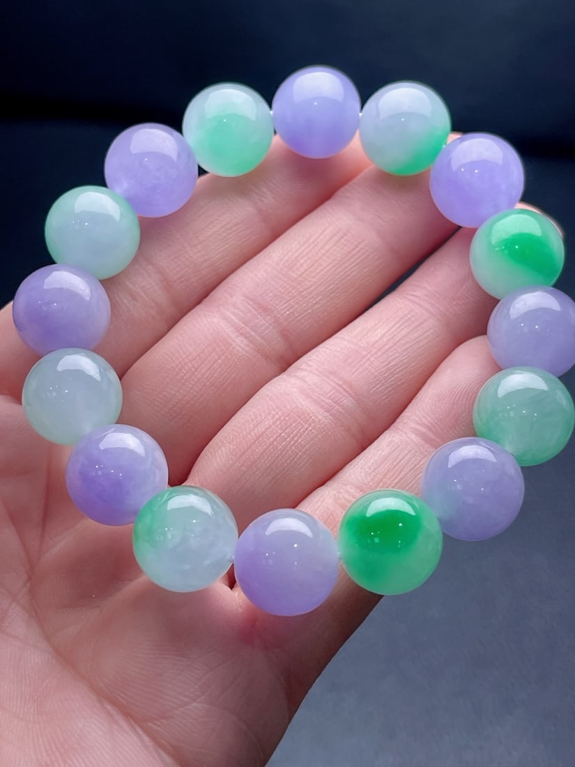 Jadeite glutinous ice type floating green violet bracelet (1 of 9)
