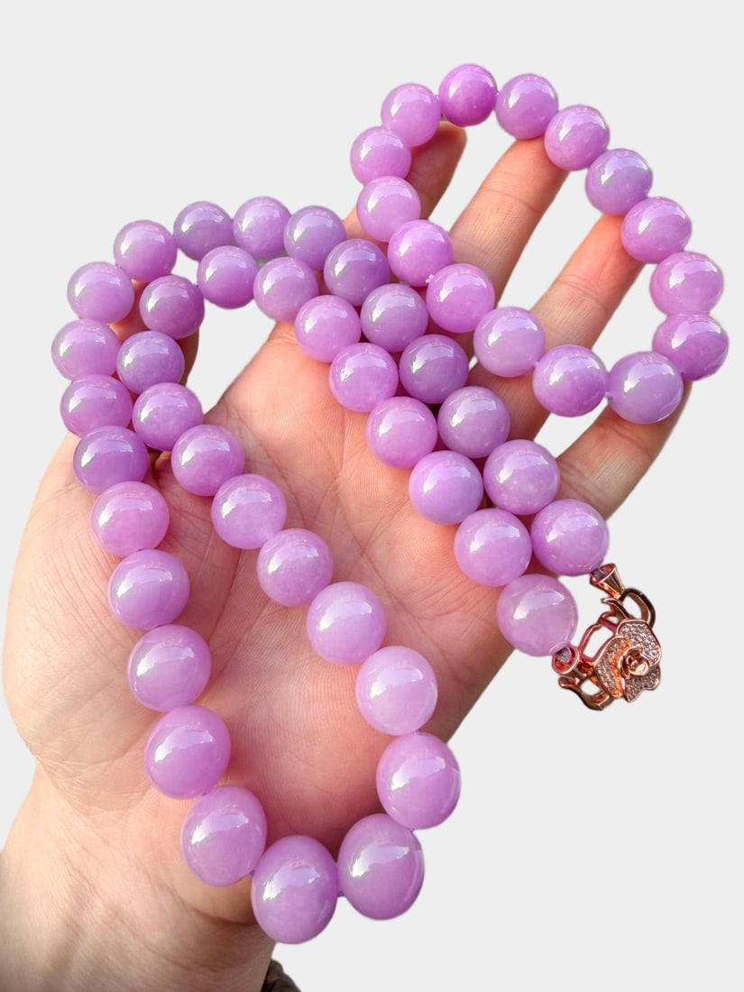 Jadeite glutinous ice type violet bracelet and necklace set (1 of 9)