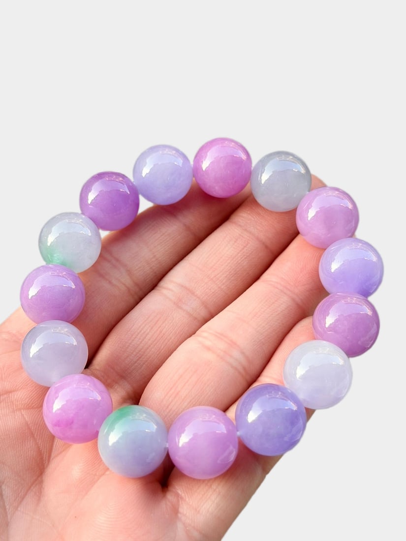 Jadeite glutinous ice type multi-color violet bracelet (1 of 9)