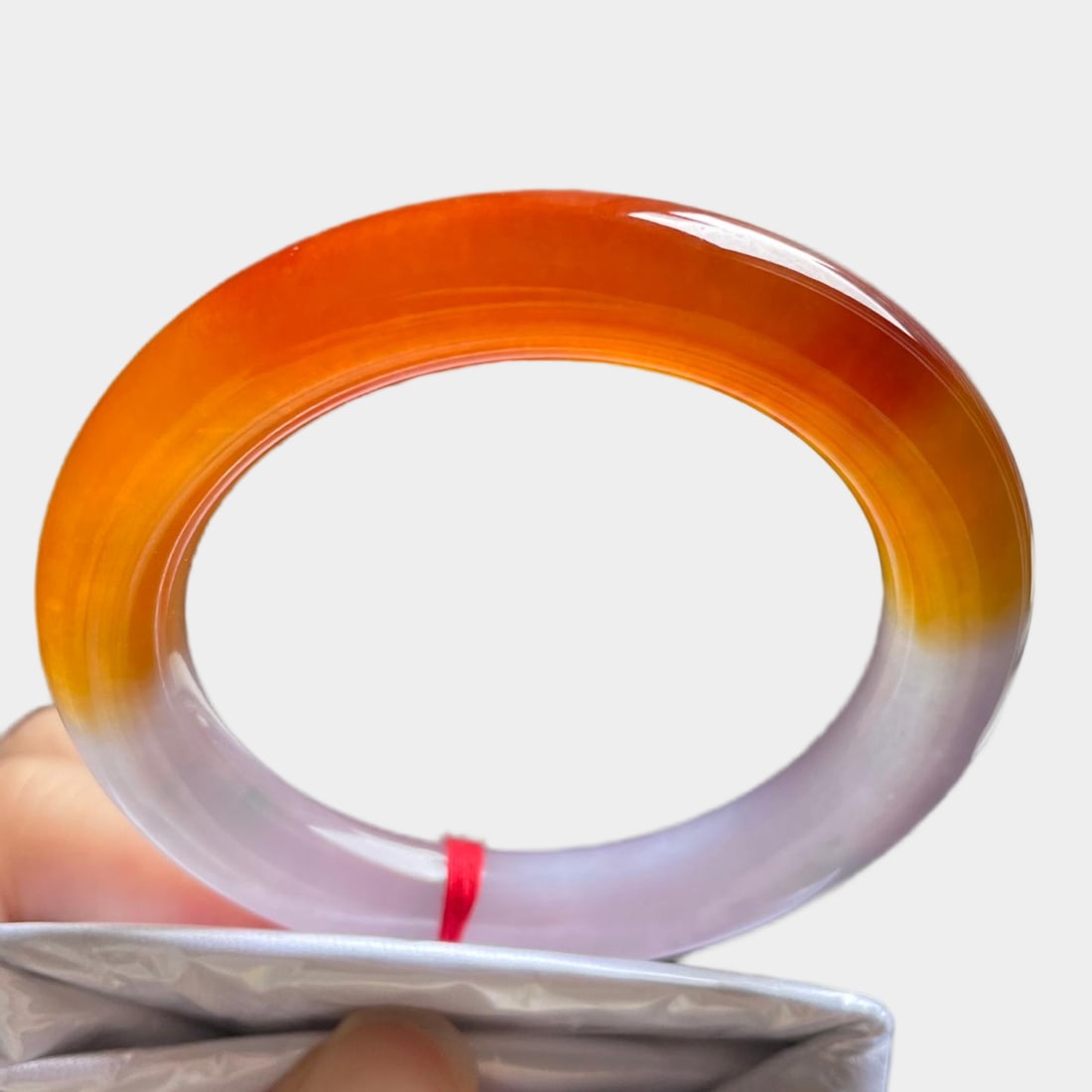 Burmese jadeite high-ice type, light purple with yellow flecks, small round jadeite bangle (1 of 12)