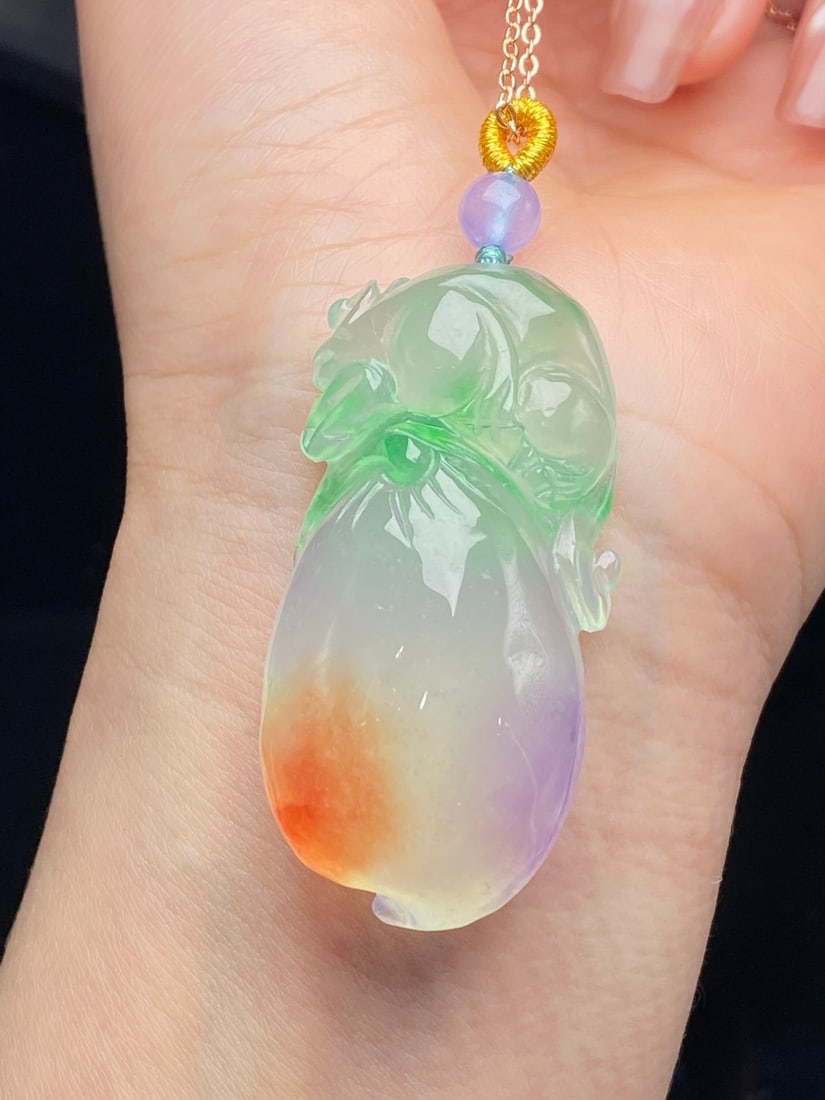 Jadeite Icy Tricolor "Double Blessings of Fortune and Prosperity" Pendant (1 of 9)