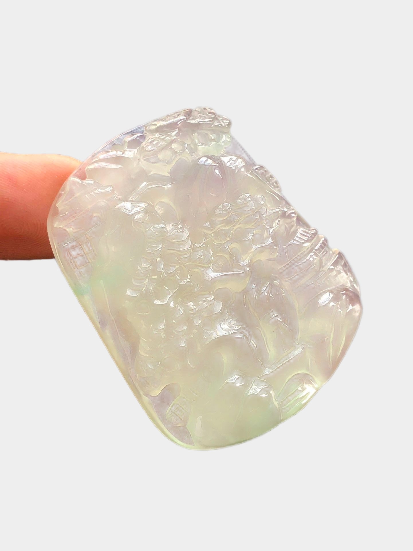 High-ice, high-fluorescence jadeite landscape pendant (1 of 8)