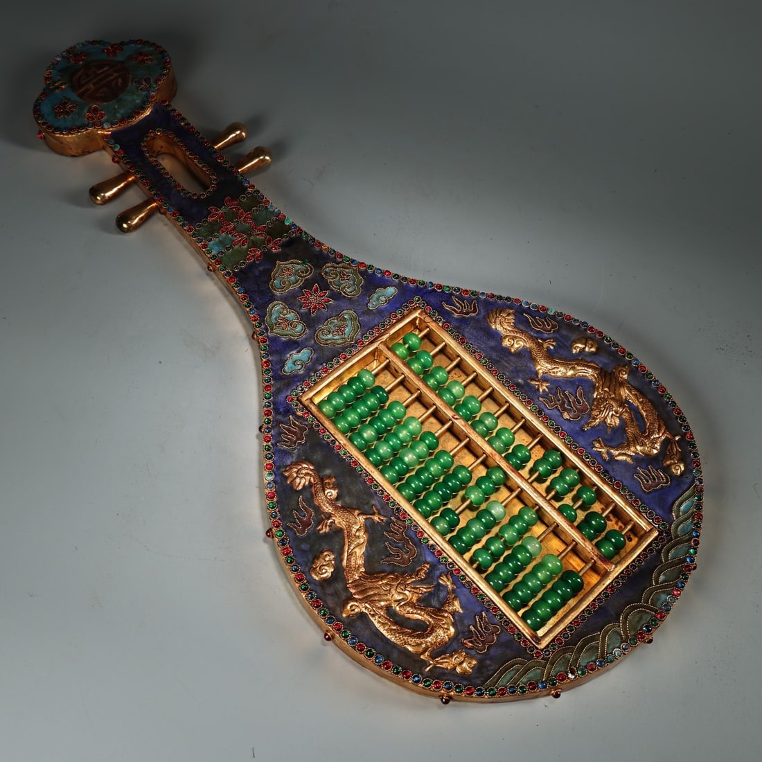 Rare Imperial Collection: Pure Copper High-Relief Engraved Abacus Inlaid with Cloisonne and Jade (1 of 9)