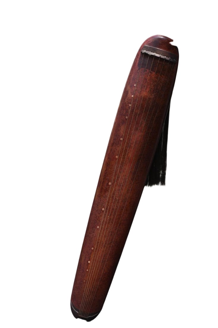 Chaotic style X cedar wood core X lacquer frost seven-stringed guqin: A seven-stringed guqin made of cedar wood with a chaotic design and lacquer finish. Dimensions: 120cm long, 18.5cm wide, 9cm high. Weight: 2385g. Provenance:Private collection from a professor in Univ