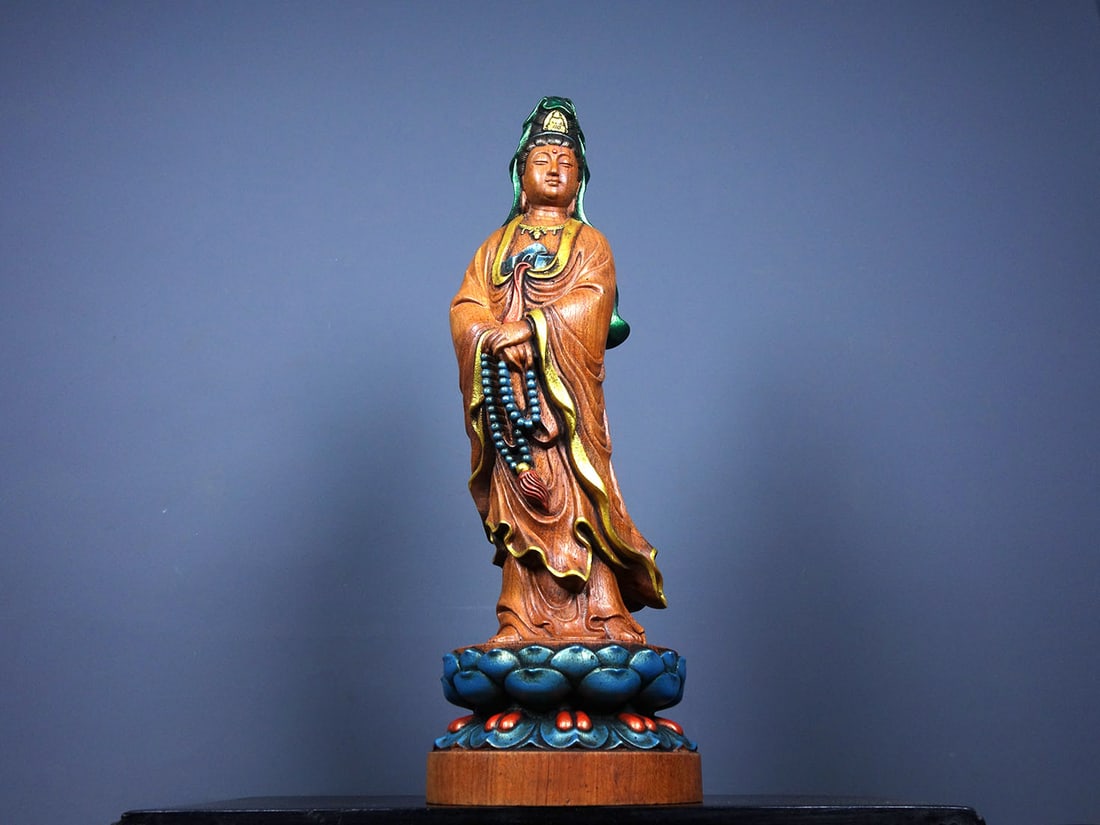 Large Guanyin figurine, exquisitely carved and painted, from old collection of rosewood. (1 of 9)
