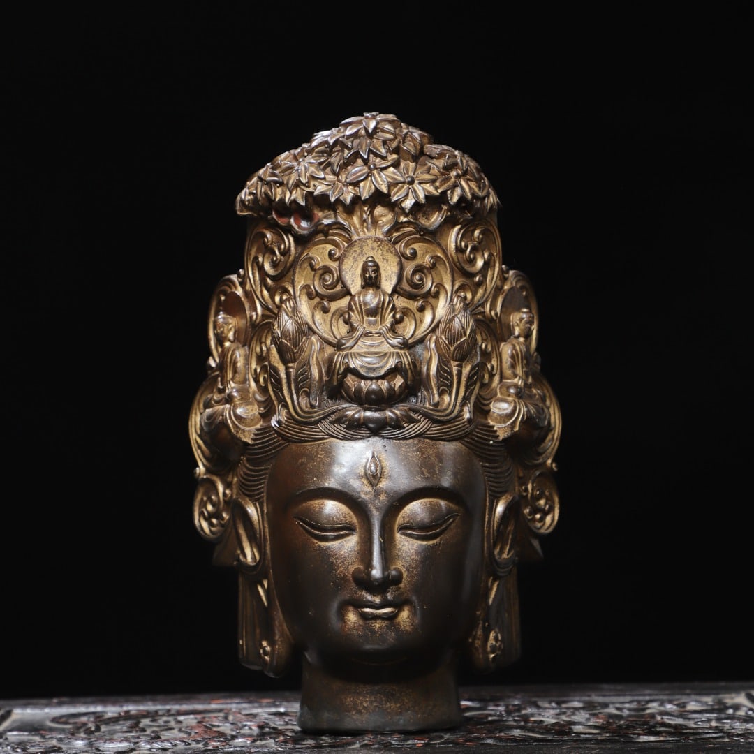 Dimensions of a Copper Clay Guanyin Buddha Head Statue for Home Religion (1 of 9)