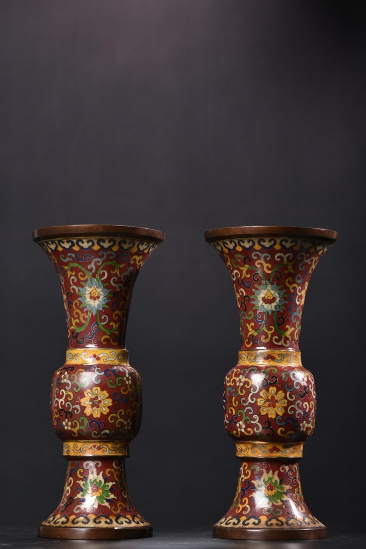 A pair of large cloisonne vases with lotus scroll design (1 of 9)
